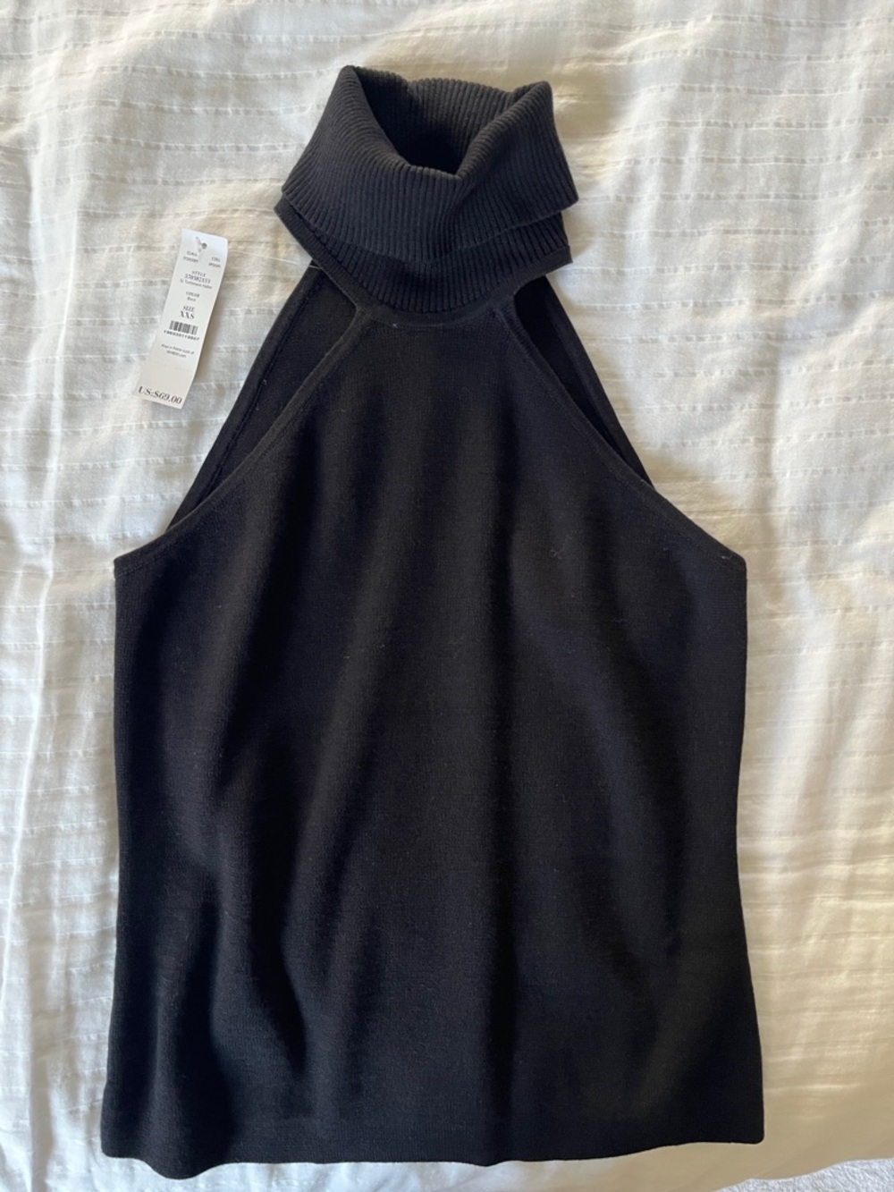 White House Black Market Black Ribbed Turtleneck Halter Knit Top NWT